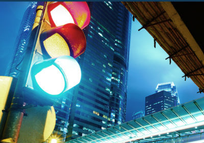 close up shot of a streetlight in a city